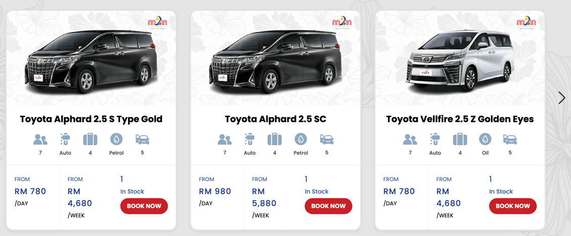 Car rental fleet and rate management screen