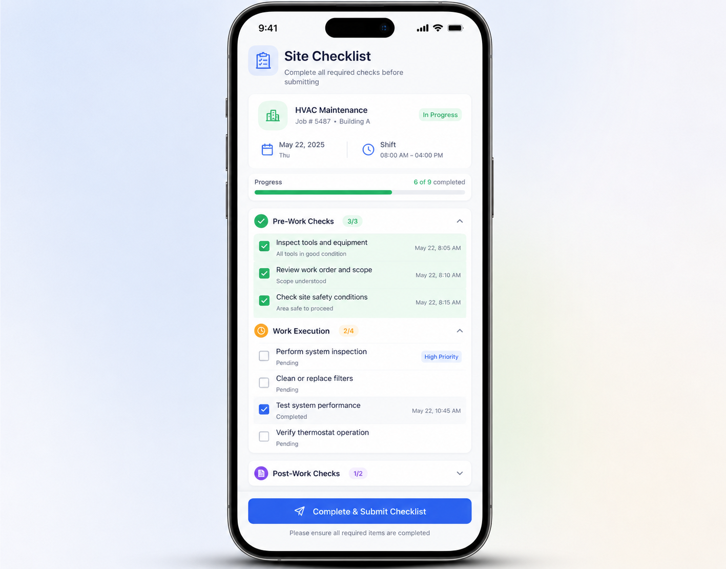 Mobile workforce app showing job assignments in the field
